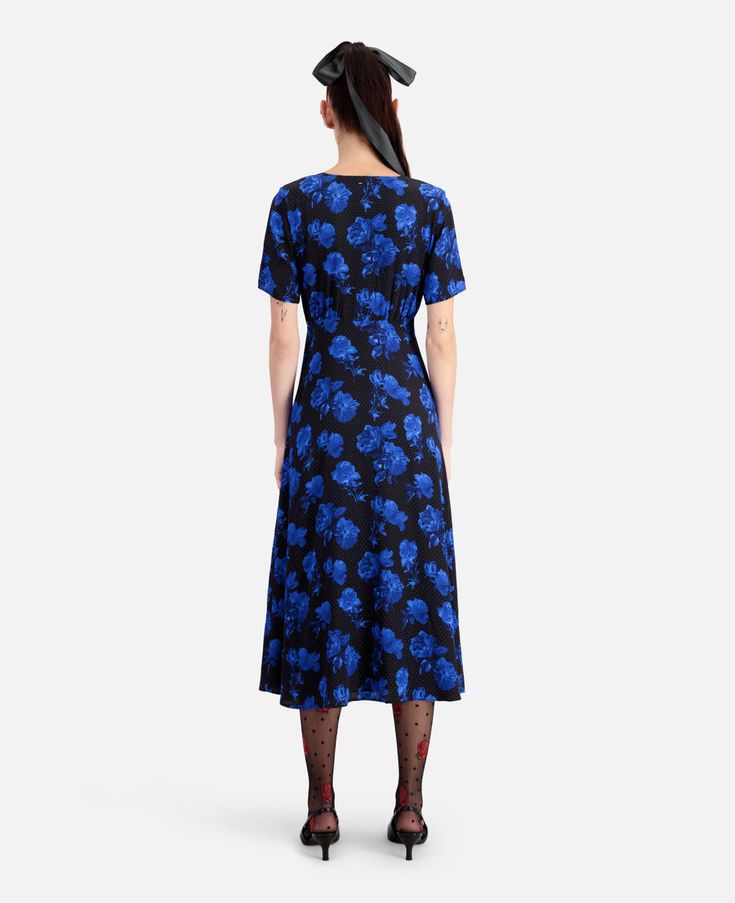 Long printed silk dress with buttoning | The Kooples - US Printed Silk Dress, Fabric Covered Button, The Kooples, Printed Silk, Modern Outfits, Covered Buttons, Fabric Covered, Silk Printing, Silk Dress