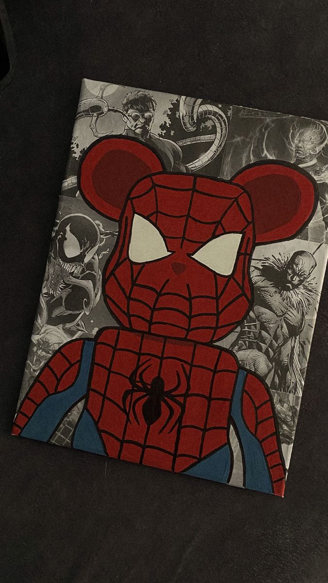 Marvel painting 
Spider-Man in bearbrick painting Things To Paint Kaws, Bearbrick Drawing, Spider Man Canvas Painting, Bearbrick Painting, Paintings For Guys, Spiderman Canvas Painting, Spider Man Painting, Cute Spiderman, Spiderman Canvas