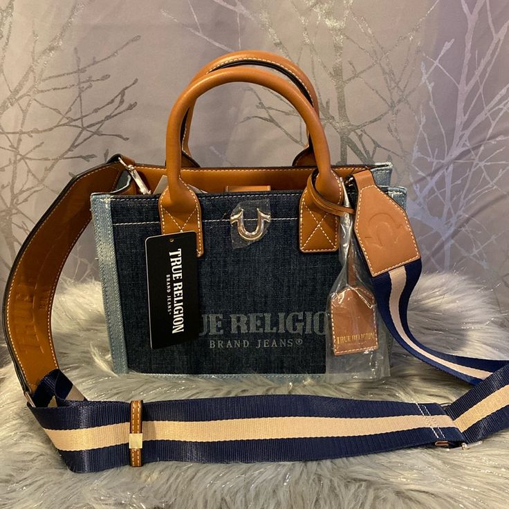 Bnwt True Religion Mini Tote Crossbody Satchel Bag Fast Next Day Shipping Smoke And Pet Free Medium Blue Bag With Top Carry Handle, Casual Blue Bags With Branded Hardware, Casual Blue Bag With Branded Hardware, Blue Casual Bag With Branded Hardware, Casual Shoulder Bag With Branded Hardware, Trendy Blue Satchel With Leather Handles, Trendy Shoulder Bag With Branded Hardware For Errands, Casual Bags With Branded Hardware And Double Handle, Casual Bags With Double Handle And Branded Hardware