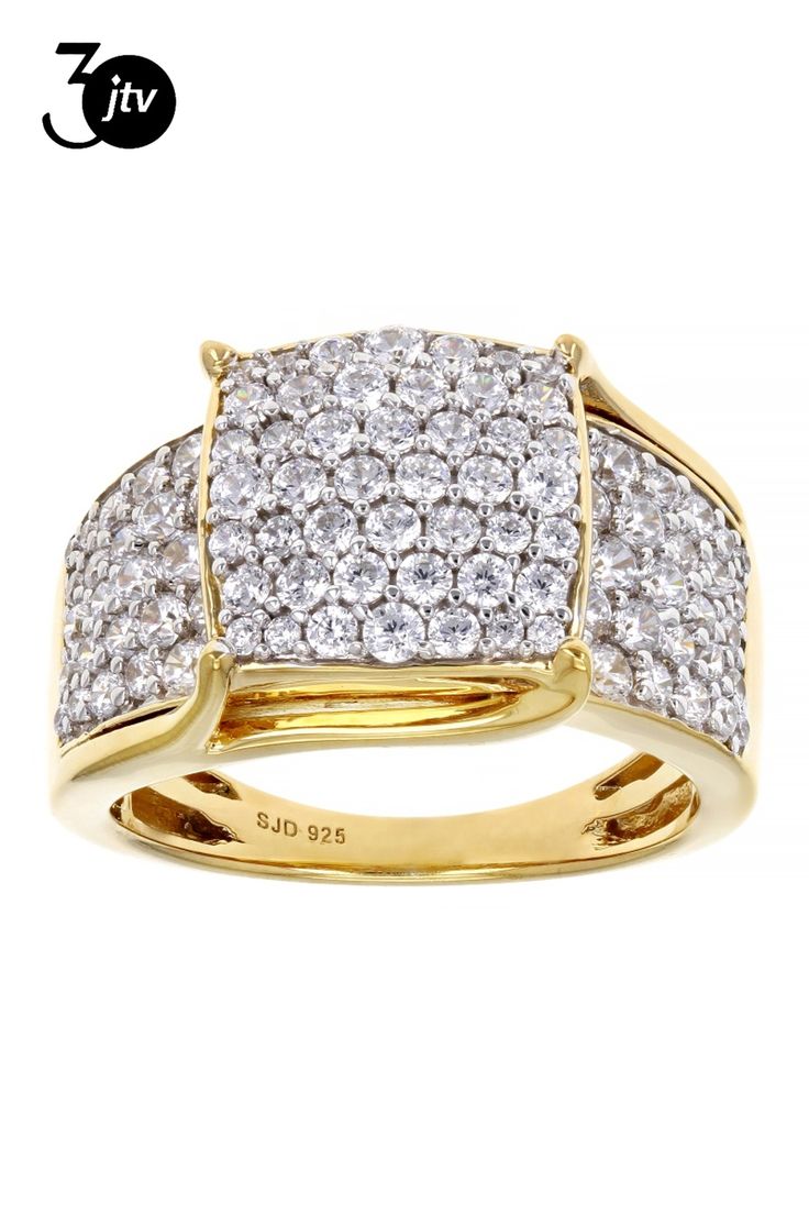 Pre-Owned Bella Luce�� white diamond simulant 4.00ctw round, Eterno��� 18k yellow gold over sterling silver ring. Measures approximately 0.88" L x 0.44" W and is not sizable. Diamond equivalent weight is 2.42ctw..  This product may be a customer return, vendor sample, or on-air display and is not in its originally manufactured condition.  It may not be new.  In some instances, these items are repackaged by JTV. Diamond Simulant, White Diamond, Sterling Silver Ring, Silver Ring, Sterling Silver Rings, Cubic Zirconia, Silver Rings, Yellow Gold, Sterling Silver