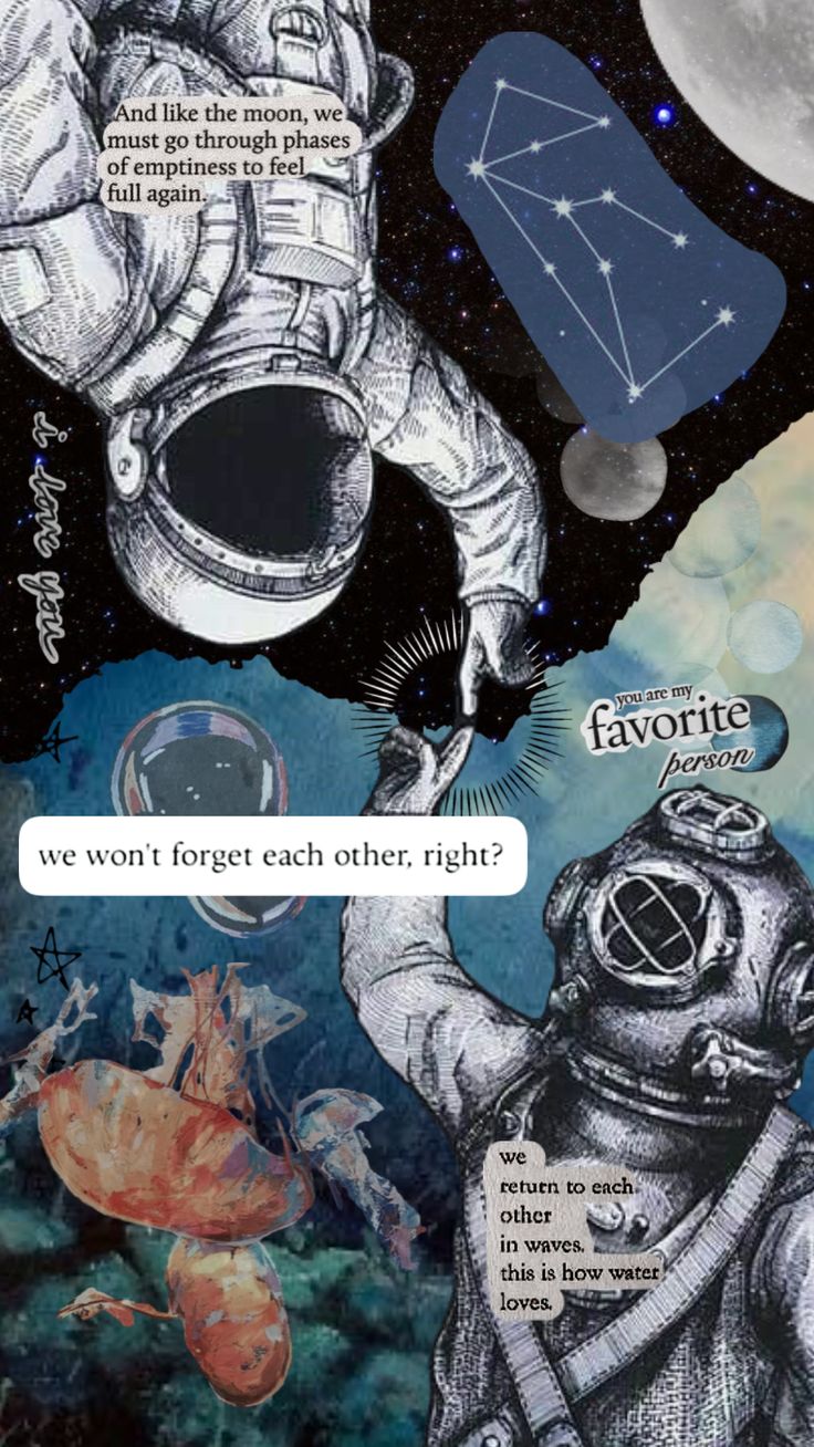 a collage of space related items including an astronaut's helmet and other things