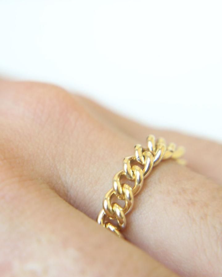 Classic Round Stackable Chain Ring, Classic Stackable Round Chain Ring, Classic Stackable Chain Ring For Promise, Classic Stackable Chain Promise Ring, Gold Sterling Silver Chain Ring, Sterling Silver Chain Ring In Gold Color, Stackable Link Jewelry As Gift, Everyday Ring Jewelry With Adjustable Chain, Everyday Ring With Adjustable Chain