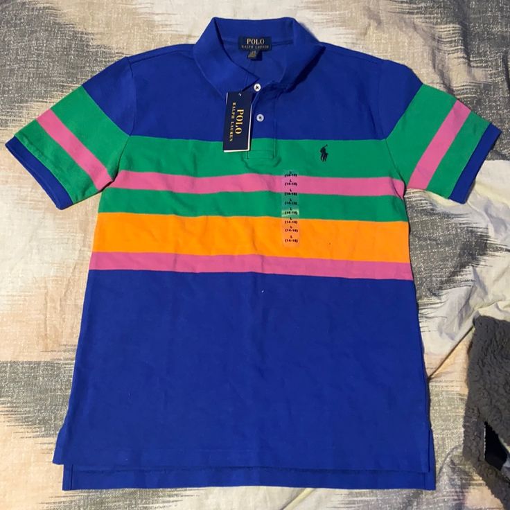 New With Tags 14-16 Large Kids Colorful, Loose, Comfortable, Polo By Ralph Lauren Polo Shirt Girl, Red Polo Shirt, Polo Ralph Lauren Shorts, Boys Stripes, Ralph Lauren Boys, Ralph Lauren Polo Shirts, Ralph Lauren Shorts, Lauren White, Striped Polo Shirt