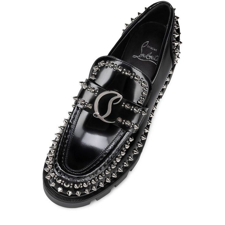 Christian Louboutin Cl Moc Lug Spikes Flat Leather Loafers Moccasin Shoes Cl-Monogram Hardware At The Strap And Mixed Silvertone Studs Add A Bit Of Edgy Shine To This Glossy Leather Loafer Bumped Up On A Lug Sole With A Logo-Scrawled Red Inset. 1 1/2" Heel Leather Upper And Lining/Synthetic Sole Made In Italy Color: Black Size: 39 Eu (Insole Measures 10.25 Inches). Typically Cl Shoes Run Small. Brand New In The Louboutin Box With Louboutin Signature Dust Bag. Elegant Leather Loafers With Spikes, Elegant Studded Leather Loafers, Formal Leather Loafers With Studs, Formal Leather Studded Loafers, Formal Studded Leather Loafers, Elegant Stud Leather Loafers, Luxury Leather Loafers With Studs, Luxury Studded Loafers For Formal Occasions, Formal Leather Loafers With Spikes