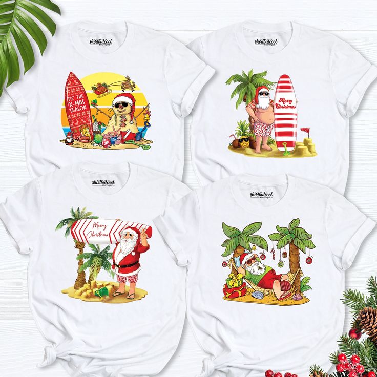 Beach Christmas Family Matching tees, Christmas Tropical shirt, Funny Santa squad Shirt, Santa Beachmas shirt, Hawaii Christmas vacation tee Hello! Thank you for supporting small businesses. My main priority here is the satisfaction of my customers. My t-shirts are Bella+Canvas brand. If Bella+Canvas is out of stock, I will send it from a brand of the same size and quality. If you want to buy this design in different product. I have a stock of SWEATSHIRT, HOODIE and LONG SLEVEE TEE. You can clic Fun Christmas T-shirt For Holiday, Holiday White T-shirt With Graphic Print, Holiday Crew Neck Tops For Beach Season, White Graphic Print T-shirt For The Holiday, White Graphic Print T-shirt For Holidays, Fun Holiday Beach Tops, Graphic Print Tops For Holiday Vacation, Fun Beach Season Holiday Tops, Casual White T-shirt For Holiday