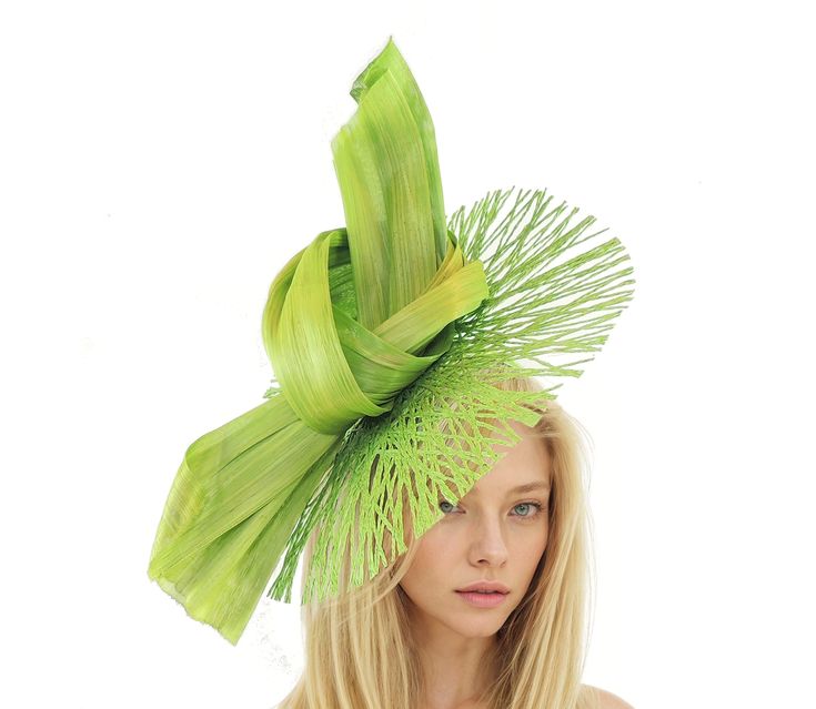 Lime Green Kentucky Derby Hat, Green Hat,Lime Green Ascot Fascinator, Hat for Weddings, Green Fascinator, Womens Races Hat, Tea Party Hat Lime Green Faye Round Saucer Disc Ladies Day Fascinator Gorgeous lime green criss cross geometric structured disc trimmed with a large silk abaca knot Measures 38cm wide This lime green headpiece is mounted with a matching headband. If you prefer a headband to match your hair, please make a note at check out what colour headband you want. Get ready to turn hea Luxury Green Mini Hats For Races, Green Headpiece, Weddings Green, Green Fascinator, Hat Tea Party, Floral Headdress, Large Brim Hat, Fancy Cocktails, Types Of Hats