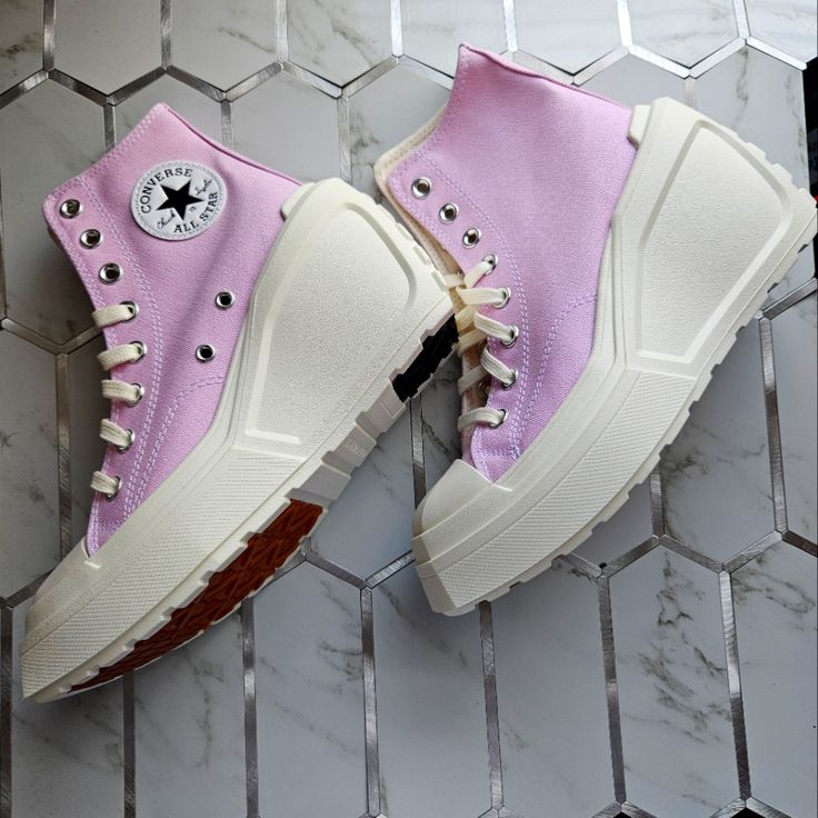 Converse Chuck 70 De Luxe Wedge Brand New With Box Size: 7 Color: Stardust Lilac/Egret/Black Pink Platform Wedge Sneakers, Trendy Pink Platform Wedge Sneakers, Pink Wedge Sneakers, Pink High-top Wedge Sneakers For Spring, Casual Pink Wedge Heel Sneakers, Pink High-top Platform Sneakers For Summer, Hidden Heel Sneakers, White Wedge Sneakers, Hidden Wedge Sneakers