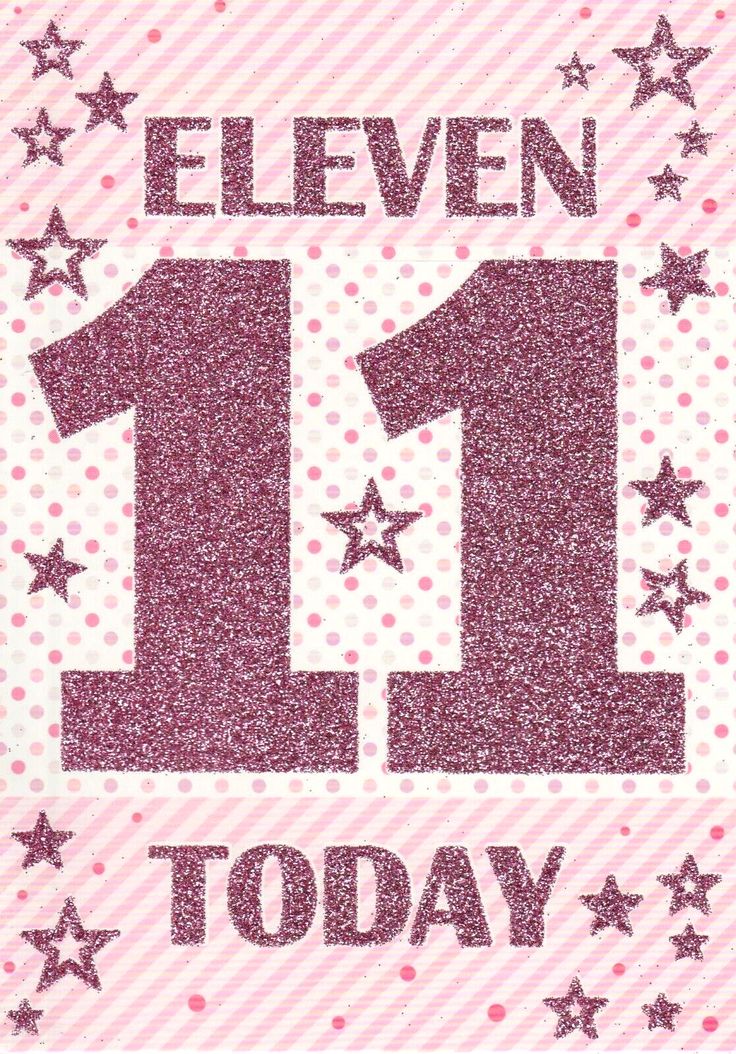 a pink birthday card with the number eleven on it and stars in front of it