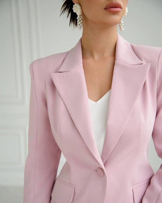 Dusty Pink Pantsuit for Women, Pink Formal Pantsuit for Office, Business Suit Womens, Light Pink Blazer Trouser Suit for Women - Etsy Egypt Pink Single Button Lapel Collar Blazer, Fitted Single Breasted Long Sleeve Pantsuit, Fitted Single-breasted Long Sleeve Pantsuit, Chic Pink Blazer For Business, Pink Single Button Blazer For Business, Fitted Single Button Pantsuit For Spring, Spring Fitted Single-button Pantsuit, Pink Single-breasted Suit For Party, Pink Single Breasted Suit For Party