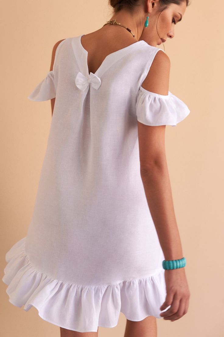 Myriam | Dress Elegant Summer Linen Dress For Day Out, Summer Vacation Linen Dress With Ruffles, Summer Daywear Linen Dress, Summer Style Linen Dress For Spring Vacation, Summer Linen Dress For Spring Vacation, Elegant Linen Summer Dress For Daywear, Summer Linen Dresses For Vacation, Elegant Summer Linen Daywear Dress, Elegant Linen Dress With Ruffles For Beach