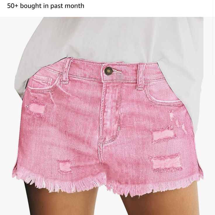 Women’s Brand New Without Tags Denim Pink Shorts Size Xl Casual Pink Denim Jeans, Distressed Casual Bottoms For Day Out, Casual Distressed Bottoms For Day Out, Casual Mid-rise Distressed Jean Shorts, Pink High Waist Ripped Bottoms, Trendy Pink Jean Shorts With Pockets, High Waist Ripped Pink Bottoms, Casual Short Jeans With Frayed Hem, Pink Jean Shorts With Pockets For Spring