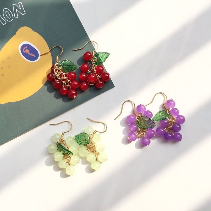 Super Cute!! Fruit Earrings, Sweet Grape Earrings with green Leaf, 3 Color Purple& Light Green& Wine Red, S925 Silver Needle Hypoallergenic, Unique Gift for Her ✧Notice. Use caution when giving to young children. Cute Green Jewelry For Party, Green Earrings For Summer Gift, Cute Green Jewelry Gift, Hypoallergenic Green Jewelry For Parties, Cute Green Earrings With Ear Wire, Green Hypoallergenic Earrings For Summer, Sweet Green Jewelry For Gifts, Summer Green Hypoallergenic Earrings, Trendy Green Hypoallergenic Earrings