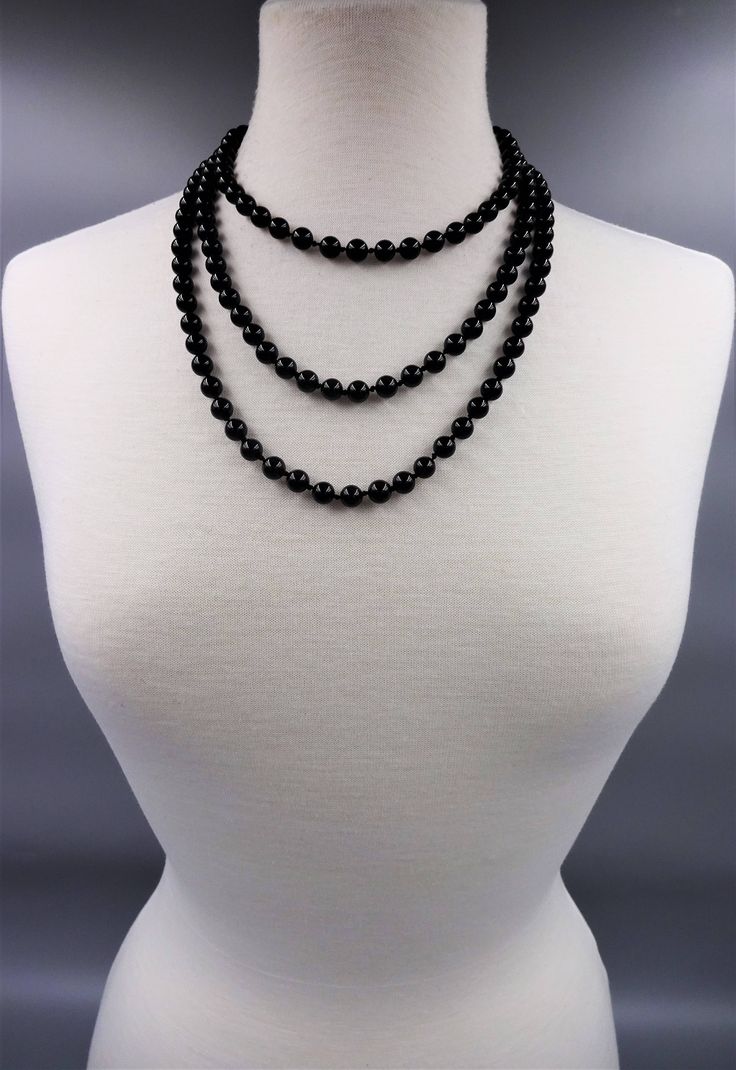 "-60\" hand knotted beaded 8MM black onyx polished or matte finish endless infinity multi-strand statement necklace.-8MM beads -Black onyx available polished or matte finish https://www.etsy.com/shop/MYGEMSROCK" Black Beaded Long Necklace With Round Beads, Black Beaded Necklace With Round Beads, Black Long Necklace With Round Beads, Polished Black Beads For Long Necklace, Black Polished Long Necklace Beads, Black Double Strand Necklace With Black Beads, Black Double Strand Necklace With Beads, Black Long Necklace With Gemstone Beads, Formal Multi-strand Black Bead Jewelry