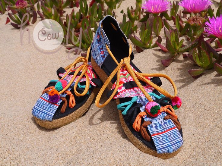 Unleash your bohemian soul with these totally unique handmade vegan cotton tribal shoes. These sandals are made from beautiful upcycled vintage Hmong tribal woven textiles. The Hmong tribe are an ethnic hill tribe group which lived near me in the mountains in the north of Thailand. They have a rope trimmed heel and a rubber sole. They are totally unique and will bring out the tribal women in you. Please note you will may not receive the exact same sandals as shown in the photos. All my sandals a Bohemian Woven Sandals For Spring, Spring Bohemian Woven Sandals, Summer Huarache Sandals With Woven Sole For Beach, Bohemian Woven Sandals For Beach Season, Multicolor Woven Sandals For Summer, Traditional Closed Toe Barefoot Sandals For Beach, Bohemian Round Toe Sandals For Beach Season, Bohemian Woven Sandals For Beach, Bohemian Woven Beach Sandals