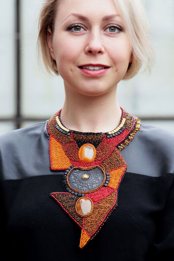 Big chunky gemstone necklace festival body jewelry necklace African Beads Necklace, Body Necklace, Flapper Headband, Necklace African, Embroidered Necklace, Beadwork Necklace, Necklace Big, Alternative Jewelry, Chunky Statement Necklace