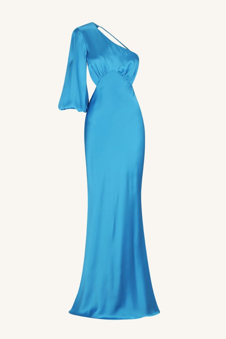 Ciel Silk One Shoulder Open Back Maxi Dress | Aqua | Dresses | Shona Joy – Shona Joy International Pre-draped Satin Maxi Dress, Backless Satin Maxi Dress For Gala, Satin Finish Maxi Dress For Gala, Evening Gown With Satin Finish In Maxi Length, Evening Gown With Satin Finish And Maxi Length, Chic Floor-length Gown With Satin Finish, Chic Floor-length Satin Gown, Silk Maxi Evening Dress For Gala, Satin Finish Maxi Evening Dress For Gala