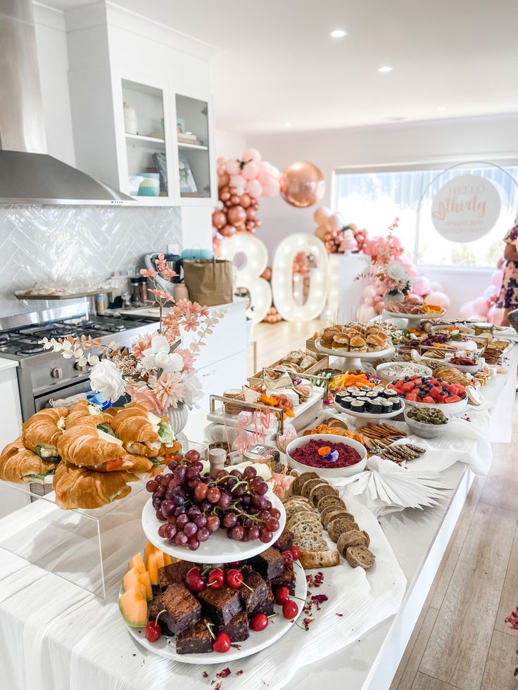 a long table filled with lots of food