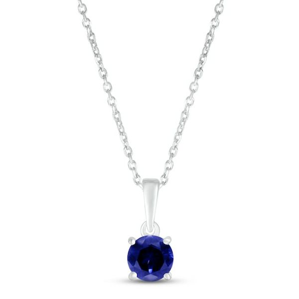 This beautiful necklace features a rich round blue lab-created sapphire, perfect for celebrating a September birthday. As many as seven additional pendants can be added to the necklace to represent the ones you love. Styled in 10K white gold, the birthstone pendant sways from an 18-inch cable chain that secures with a spring-ring clasp. Round Lab-created Sapphire Necklace With Diamond Cut, Sapphire Necklace With Prong Setting, Lab-created Sapphire Diamond Cut Necklace, Round Diamond Cut Necklace With Lab-created Sapphire, Diamond Cut Lab-created Sapphire Necklace, Round Diamond Cut Lab-created Sapphire Necklace, White Gold Necklace With Birthstone And Lab-created Sapphire, Sapphire Cubic Zirconia Necklace With Prong Setting, White Gold Necklace With Lab-created Sapphire Birthstone