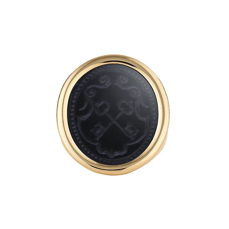 One of a kind 18k gold onyx bespoke ring. Inspired by an ancient Roman shield and re-imagined as a modern and fresh signet ring. Intaglio carved in Spain & handcrafted in NYC. Personalized and custom designed by ASHA. Once your order is placed, an ASHA team member will reach out to gather personal details & design criteria to present you with a bespoke sketch for approval. Once finalized, your ring will be cast and hand engraved and delivered within 6-8 weeks. Roman Shield, Bespoke Rings, Team Member, Ex Libris, Order Up, Blue Chalcedony, Ancient Romans, Hand Engraving, Signet Ring