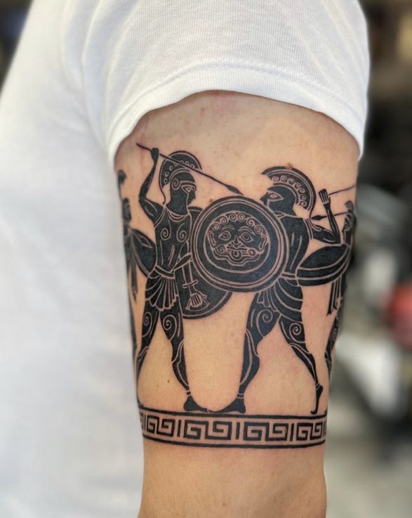 Ancient Greece Tattoo, Greek Mural, Mural Tattoo, Ancient Greek Tattoo, Greece Tattoo, Greek God Tattoo, Roman Tattoo, Spartan Tattoo, History Tattoos