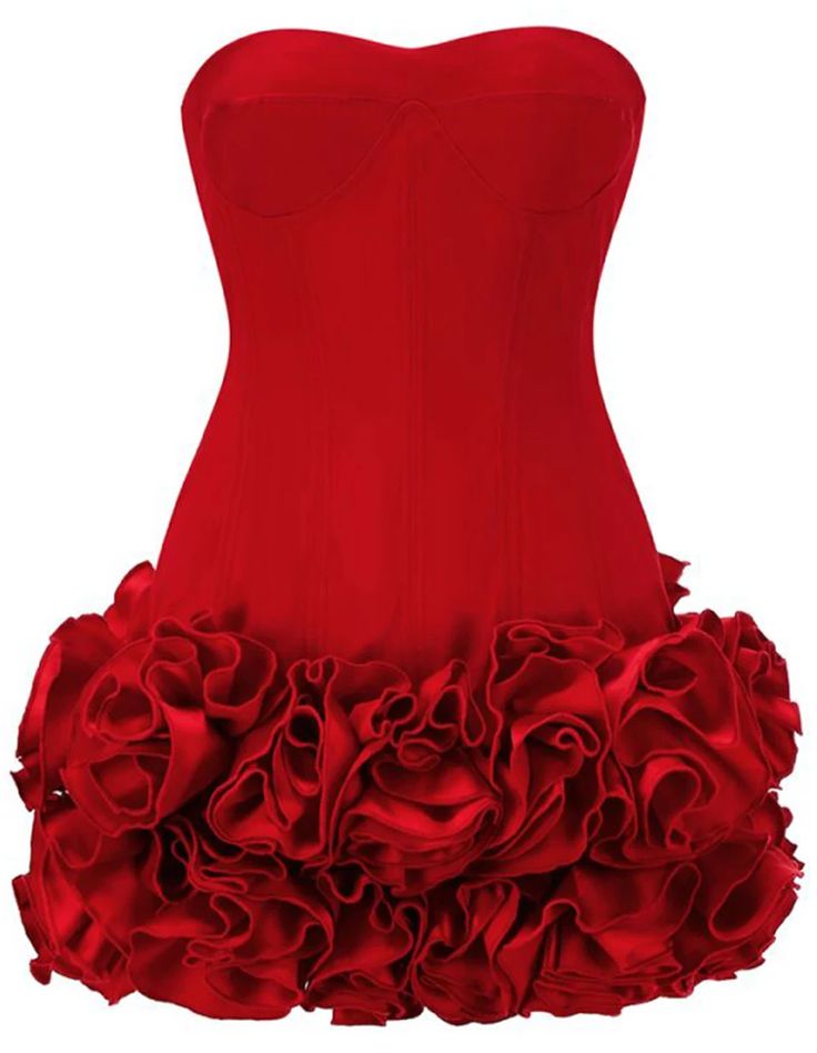 Strapless Corset Floral Ruffle Dress Red DESIGN: Color: Red Strapless design Sleeveless Bustier detail Corset design Ruffle detail Exposed zipper at back Gentle Dry Clean Only Length: Mini MATERIAL: Polyester + Cotton Delicate sewing and hemming by durable needle lockstitch machine. YKK zipper (known as the most durable and reliable zippers manufactured today). To maintain the beauty of your garment, please follow the care instructions on the attached label. Colour may vary due to lighting on im Red Ruffle Dress Short, Red Birthday Dresses For Black Women, Sleeveless Corset Dress, Red Dresses For Sweet 16, Red Sparkly Mini Dress, Red Fancy Dress Short, Custom Corset Birthday, Red Dresses Christmas, Birthday Day Dress