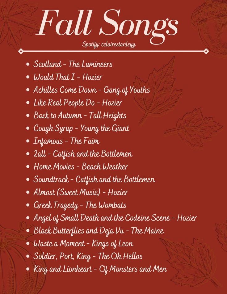 the fall song list is shown in red