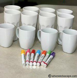 coffee cups with markers on them and the words diy sharpie mugs and cups