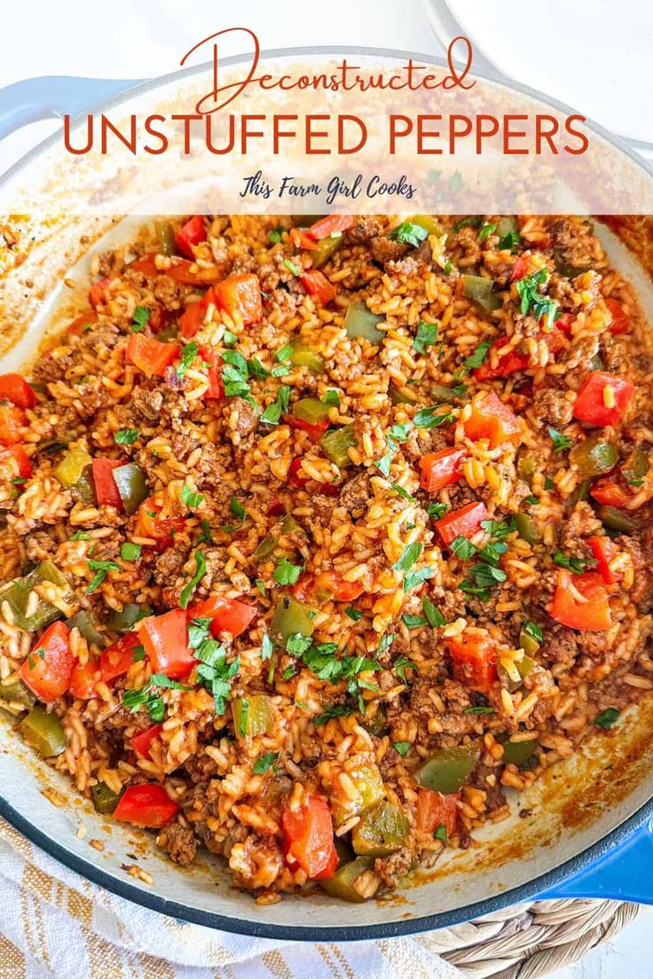 a skillet filled with rice and vegetables