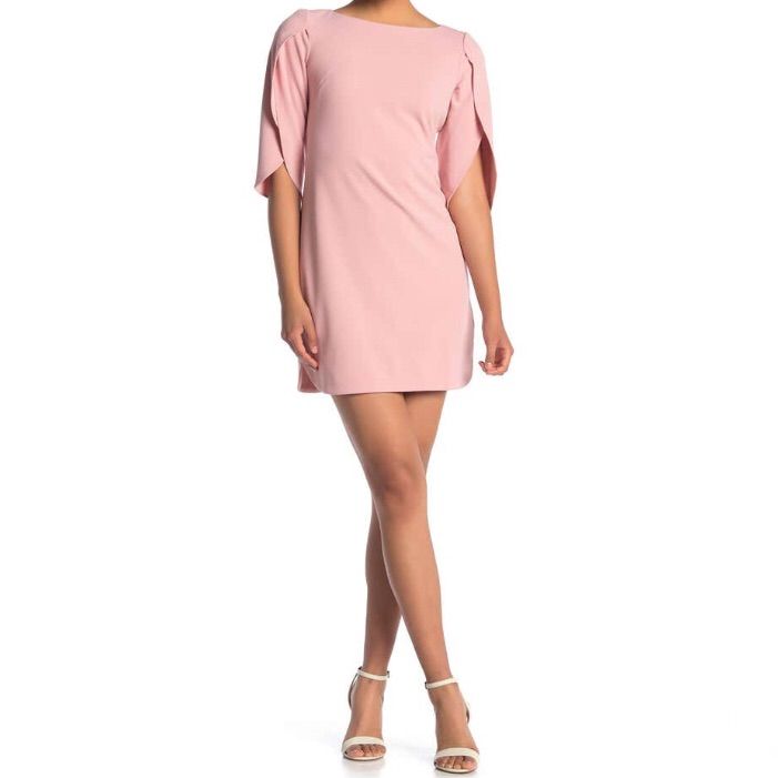 New Vince Camuto 3/4 Tulip Sleeve Sheath Dress Vince Camuto Size(S): 12p, 14p Color: Mauve Crew Neck Back Zip Closure Lined Shell 94% Polyester 6% Spandex Lining 100% Polyester Elegant Mini Dress With 3/4 Sleeves For Day Out, Spring Pink Mini Dress With Pleated Sleeves, Spring Mini Dress With Pink Pleated Sleeves, Spring Day Out Dresses With Rolled Sleeves, Spring Formal Mini Dress With Half Sleeves, Spring Dresses With Rolled Sleeves For Day Out, Spring Formal Half Sleeve Mini Dress, Spring Half Sleeve Dresses For Date Night, Formal Half Sleeve Mini Dress For Spring