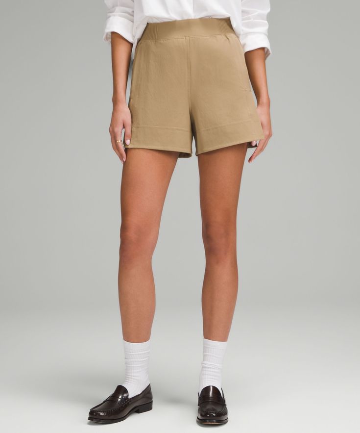 These High-Rise, Relaxed-Fitting Shorts Flow With Your Every Move For An Easy Approach To Your Daily Routine. Designed For Casual. Relaxed Fit Is Roomy Through Glutes And Thighs. Hand Pockets With Hidden Pocket For Small Items. Side Slits At The Hem For Added Mobility. | Stretch Woven Relaxed-Fit High-Rise Short 4" Shorts Lululemon, Viktor Rolf, Hidden Pocket, High Rise Shorts, Bottoms Shorts, Corduroy Jacket, Brown Sweater, Mens Outerwear, Black Stretch