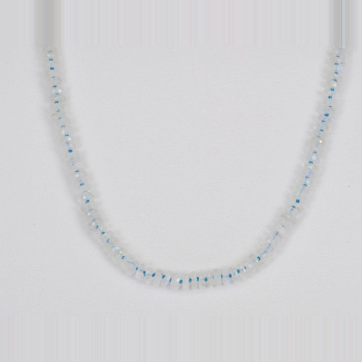 ♥  This is a beautiful necklace strung with top quality blue flash moonstone faceted heishi beads, gold vermeil clasp, and hematite spacers
♥  Necklace Length: 22"

♥  Free shipping in the US. 
♥  This is an in-stock item and ready to ship right away! Adjustable Rondelle Gemstone Bead Necklaces, Hand-strung White Round Bead Necklaces, White Hand-strung Round Bead Necklaces, Gift Single Strand Rondelle Beaded Necklace, Gift Rondelle Beaded Single Strand Necklace, Hand-strung Rondelle Necklaces For Gifts, Gift Rondelle Beaded Necklace Single Strand, Faceted Moonstone Round Bead Necklaces, Hand-strung Rondelle Necklace For Gift