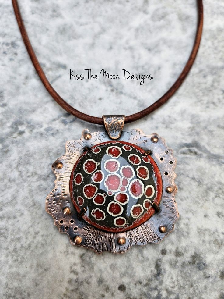 Discover the Unique Charm of Our Large Crackle Enamel and Copper Necklace Elevate your accessory game with the Large Crackle Enamel and Copper Necklace in stunning shades of grey and red. Each necklace is a masterpiece, crafted through a meticulous process of fusing powdered glass to copper, resulting in a pendant that is not only beautiful but also truly one of a kind. Key Features: Unique Design: Each pendant develops its own unique patterns during the firing process, making your necklace an e Copper Necklace, Moon Design, White Accents, Leather Necklace, Unique Charms, Shades Of Grey, Unique Patterns, Shop Earrings, Necklace Set