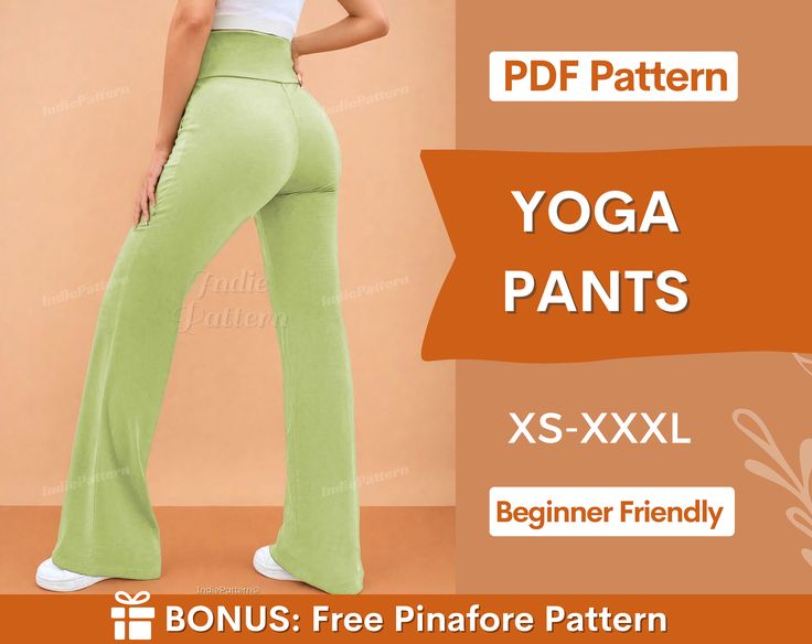 Yoga Pants Sewing pattern, perfect for Beginners Special Offer: ♥ Free Sewing Planner with every order placed today ♥ 💥Get +330 patterns and all new releases with our Whole Shop Bundle at the best price! 👉 www.etsy.com/listing/1315834001 Explore more pants & shorts 👉https://etsy.me/3QUTPNk This pattern comes with an illustrated sewing guide with step by step instructions, making it super easy to make your own garment.  If you're looking for a beginner friendly project that will take 2 hours t Yoga Pants Diy, Free Pinafore Pattern, Indie Pants, Flare Pants Pattern, Yoga Flare Pants, Pinafore Pattern, Sewing Guide, Yoga Pants Pattern, Pants Sewing