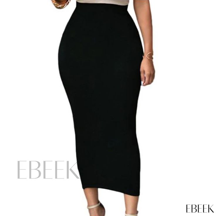 Ebeek - Elegant High-Waisted Slim Fit Party Midi Pencil Skirt High Waist Bodycon Party Skirt, High Waist Bodycon Skirt For Party, Non-stretch Midi Skirt For Party, Party Bodycon Lined Skirt, Black High Waist Pencil Skirt For Party, High Waist Black Pencil Skirt For Party, Elegant Black Non-stretch Pencil Skirt, Bodycon Pencil Skirt For Party, Party Solid Color Pencil Skirt With Lining