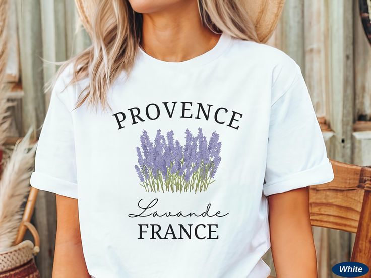 This cute Provence France shirt is the perfect accessory! The design is printed on a soft, unisex Bella+Canvas 3001 short-sleeve tee. Get one t-shirt for yourself or as a gift for your travel-loving friend. DETAILS * Material: 100% combed and ring-spun cotton (Black, White, Navy, Baby Blue) / 52% combed and ring-spun cotton & 48% polyester (Heather Peach) / 90% combed and ring-spun cotton & 10% polyester (Athletic Heather) * Light fabric (4.2 oz/yd² (142 g/m * Text color: white or black (see pho Trendy Lavender Summer T-shirt, Lavender Trendy T-shirt For Summer, Trendy Lavender Short Sleeve T-shirt, Trendy Lavender T-shirt For Summer, Casual Lavender T-shirt With Letter Print, Lavender Short Sleeve T-shirt For Summer, Lavender Crew Neck T-shirt For Summer, Lavender Short Sleeve T-shirt With Graphic Print, Southern France