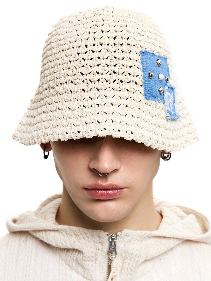 This is a casual and comfortable bucket cap made out of high quality cotton and paper blend fabric. With design detail of relaxed and deep silhouette, coarse structure for summer season, and rivet detail on the front, it gives a comfortable and trendy mood.- Deep and relaxed slihouette- Denim logo patch embroidery- Coarse texture for cool touch- Rivet detail on the front Casual Cotton Bucket Hat For The Beach, Casual Cotton Bucket Hat For Beach, Casual Cotton Hats For Vacation, Cotton Crochet Hat For Vacation, Wide Brim Cotton Crochet Hat For Vacation, Wide Brim Cotton Crochet Vacation Hat, Vacation Cotton Crochet Hat With Short Brim, Summer Beige Cotton Crochet Hat, Beige Cotton Bucket Hat For Vacation