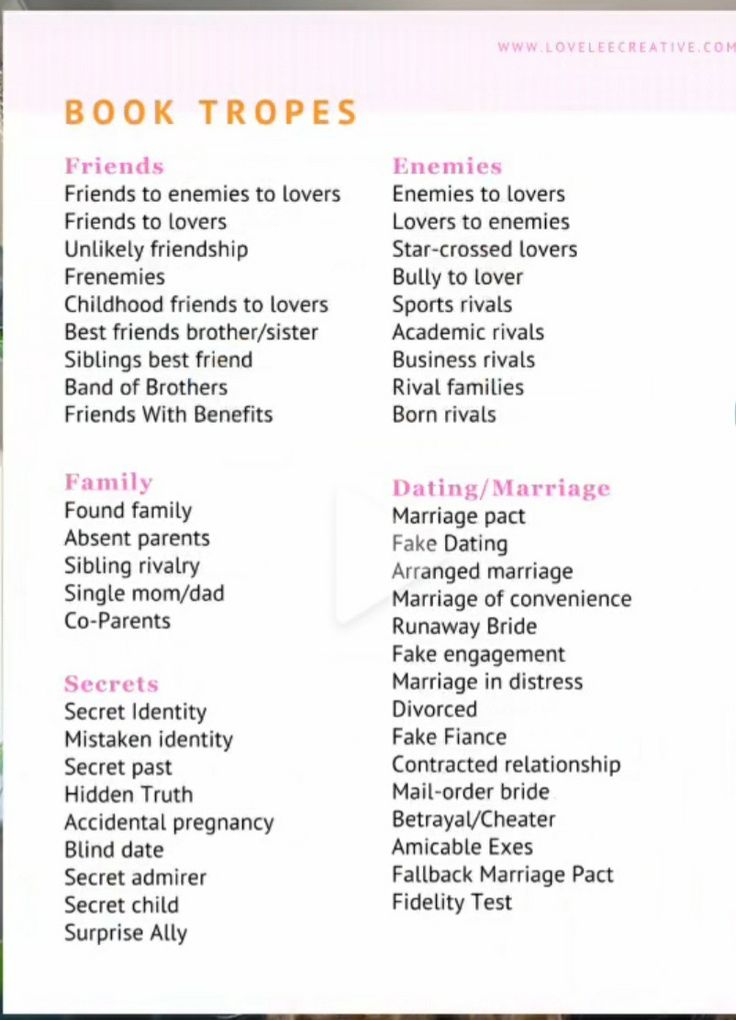 a table that has different types of books on it with the words book tropes written