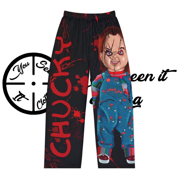 Get ready for a spooky night's sleep with our Chucky-Inspired Women's Pajama Pants. These pajama bottoms are designed with a playful twist on the classic horror character, Chucky, making them perfect for fans of the Child's Play franchise. Crafted from soft and comfortable fabric, they provide an eerie yet cozy experience. Whether you're lounging around, watching horror movies, or just embracing your love for all things creepy, these pajama pants are a must-have. Available in various Chucky-inspired designs, they're a unique addition to your sleepwear collection. Here to add style on luxurious comfort, these custom photo pajama pants are made with 100% brushed polyester that feels extra cozy to slip into. The soft and stretchy fabric makes it perfect for sleeping or lounging around home wh Casual Halloween Costume Sleepwear, Cotton Pants For Halloween Streetwear, Black Halloween Loungewear Pants, Black Bottoms With Character Print For Streetwear, Harajuku Style Halloween Cosplay Bottoms, Harajuku Style Bottoms For Halloween Cosplay, Casual Halloween Pajama Party Bottoms, Casual Bottoms For Halloween Pajama Party, Casual Bottoms For Pajama Party And Halloween