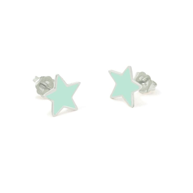 These earrings are handcrafted using sterling silver and then polished to a high shine finish. They will be enameled with in the pastel color of your choice. Silver Jewelry With Glossy Finish For Gift, Hypoallergenic Green Enamel Jewelry, Elegant Hypoallergenic Enamel Earrings, Glossy Enamel Jewelry Gift, Elegant Silver Enamel Earrings, Silver Star-shaped Earrings As Gift, Elegant Silver Enamel Pin Gift, Modern Cadmium-free Earrings As A Gift, Minimalist Silver Enamel Jewelry