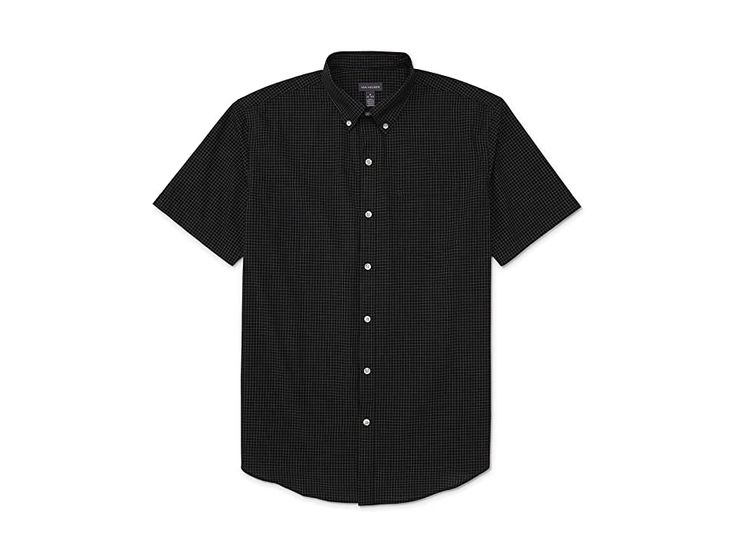 Van Heusen Wrinkle Free Short Sleeve Button Down Shirt - Men's Jacket : Black Minicheck : 55% Cotton, 45% Polyester Bangladesh Machine Wash Wrinkle Free: We've ironed it out so you could put the fun back in Easy Care: Machine washable so you're able to wash and wear Single patch pocket on the chest This classic short sleeve button down will give your look a timeless feel Also available in Big and Tall sizes Fitted Cotton T-shirt With Button Closure, Fitted Collared T-shirt With Pockets, Fitted Short Sleeve Tops With Pockets, Slim Fit Short Sleeve Tops With Pockets, Unstructured Black Tops With Pockets, Slim Fit Cotton Tops With Pockets, Fitted Short Sleeve Shirt With Pockets, Fitted Short Sleeve Shirt For Everyday, Slim Fit Short Sleeve Cotton Button-up Shirt