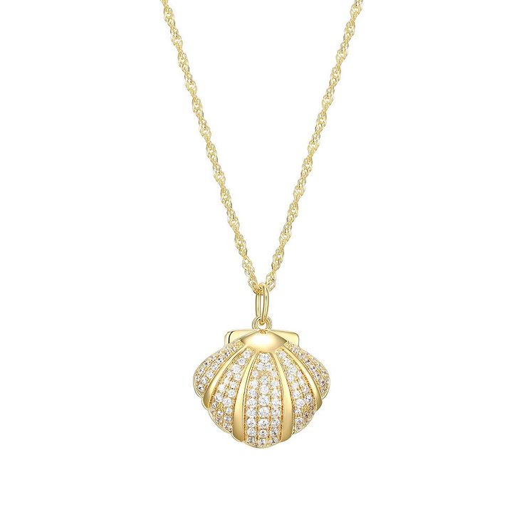 Add style to your look with this 18k Gold Over Sterling Silver Jade & Cubic Zirconia Clam Shell Pendant Necklace. Click on this JEWELRY & WATCHES GUIDE to learn about fit, styles, materials and more! Add style to your look with this 18k Gold Over Sterling Silver Jade & Cubic Zirconia Clam Shell Pendant Necklace. Click on this JEWELRY & WATCHES GUIDE to learn about fit, styles, materials and more! FEATURES Pendant size: 28 mm x 22 mm Chain length: 18 in. Chain type: Singapore Clasp: lobster-claw Gold Plated Necklaces With Pave Setting For Gift, Gold Plated Pave Setting Necklace For Gift, Gold Necklaces With Pave Setting In Sterling Silver, Gold Cubic Zirconia Necklace With Pave Setting, Yellow Gold Plated Diamond Necklace, Pendant Necklace With Pave Setting In Cubic Zirconia, Cubic Zirconia Pendant Necklace With Pave Setting, Gold Hallmarked Cubic Zirconia Necklaces, Hallmarked Gold Cubic Zirconia Necklace