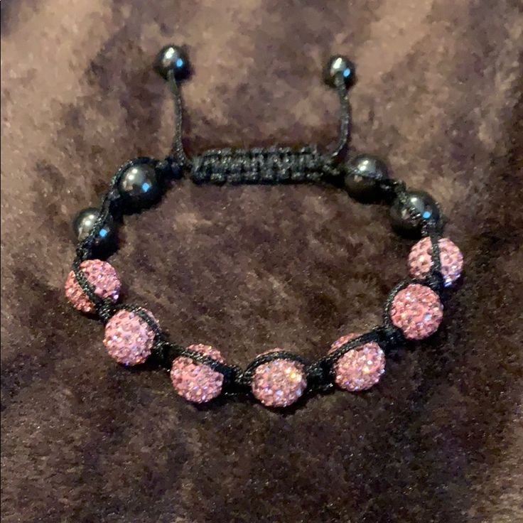 Adjustable Black And Pink Rhinestone Bracelet, Great Condition, Never Worn Adjustable Black Crystal Bracelet For Party, Pink Adjustable Crystal Bracelet With Rhinestones, Pink Jewelry With Adjustable Black Beads, Adjustable Round Bling Bracelets, Adjustable Pink Crystal Bracelet With Rhinestones, Adjustable Bling Bracelets, Adjustable Round Bracelet With Bling, Black Crystal Bracelet For Party, Black Crystal Party Bracelet