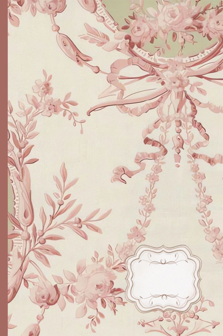 an ornate wallpaper with pink flowers and leaves