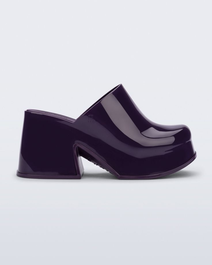 Side view of a purple Mia Platform Mule Heel Platform Shoes Boots, Melissa Shoes, Fisherman Sandals, Trainer Heels, Trending Sunglasses, Jelly Sandals, Shop Mens Clothing, Look Your Best, Workout Accessories