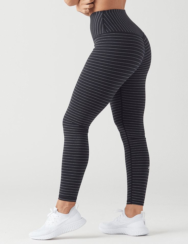 Sultry Legging: Black / Silver Shimmer Stripe High Waist Micro-elastic Yoga Pants For Training, High Rise Micro-elastic Bottoms For Gym, Micro-elastic High Rise Gym Bottoms, Breathable High Waist Bottoms With 4-way Stretch, Breathable High-waist Bottoms With 4-way Stretch, High Rise Micro-elastic Gym Bottoms, High Waist Breathable 4-way Stretch Bottoms, High Waist Seamless Bottoms For Sports, High Rise Micro-elastic Workout Bottoms