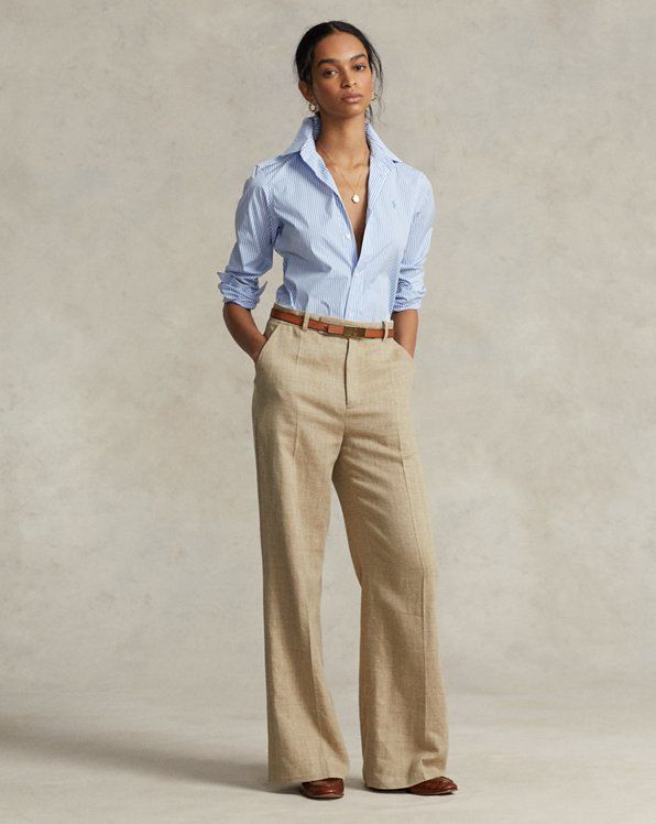 Polo Classics Polo Ralph Lauren Outfits, Khaki Pants Outfit, Polo Shirt Outfits, Polo Outfit, Beige Outfit, Women Ralph Lauren, Blue Striped Shirt, Stylish Work Outfits, New Looks