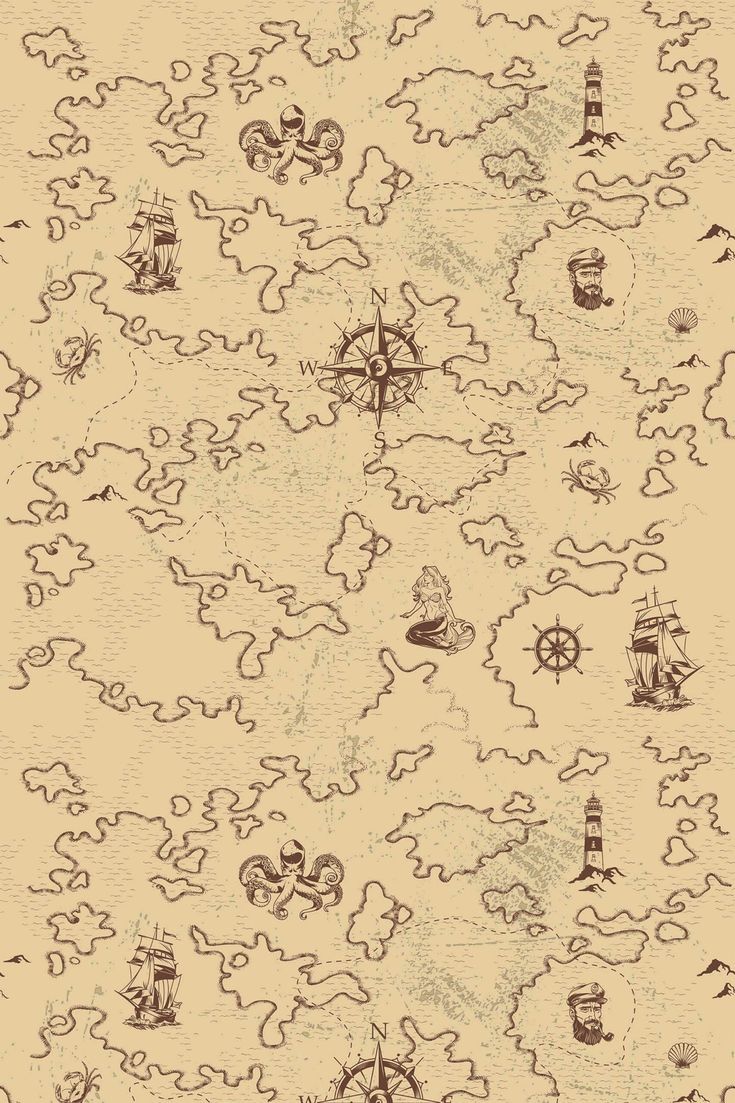 an old fashioned pirate map with ships and other things in the sky on parchment paper