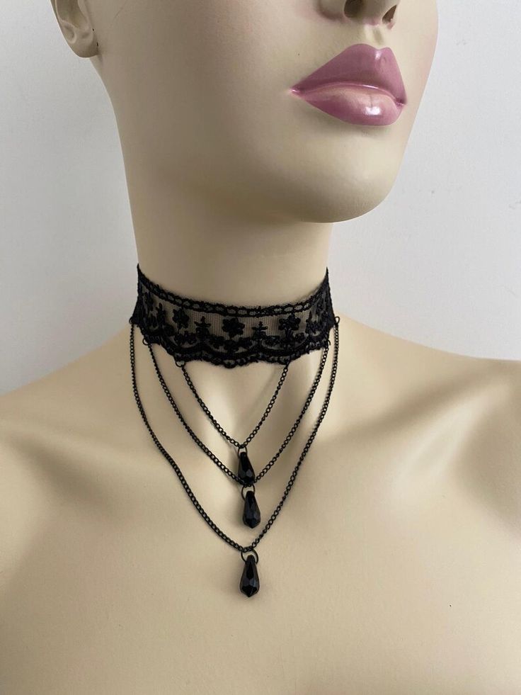 Gold Gothic Wedding Jewelry, Gothic Choker For Parties, Elegant Black Choker Jewelry, Gothic Choker Jewelry For Party, Elegant Layered Pendant Necklace For Parties, Elegant Layered Dangle Necklace For Party, Elegant Crystal Choker Necklace With Chain, Party Clavicle Chain Layered Choker Necklace, Adjustable Clavicle Chain Jewelry For Evening