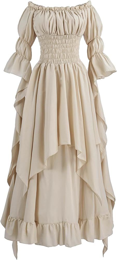 Amazon.com: LTAKK Renaissance Dress Medieval Costume Victorian Dresses Women Peasant Gothic Fairy Witch Wedding Under Dress, Beige : Clothing, Shoes & Jewelry Witch Dress Medieval, Medieval Wedding Dress, Dress Medieval, Fairy Witch, Ruffle Long Dress, Gothic Witch, Witch Dress, European Dress, Medieval Costume