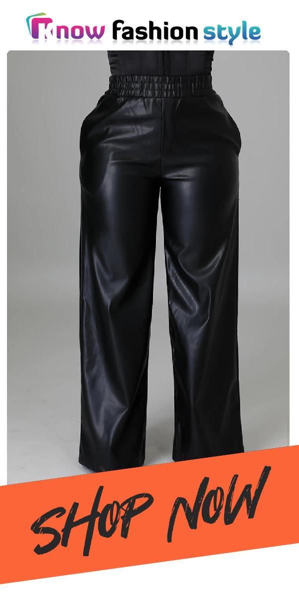 Casual Pocket High Waist Leather Wide Leg Pants Trendy Pants With Pockets For Night Out, Non-stretch Wide Leg Leather Pants For Work, Chic Non-stretch Leather Pants With Pockets, Casual Wide-leg Non-stretch Leather Pants, Casual Faux Leather Pants For Fall, Non-stretch Wide Leg Leather Pants For Spring, Casual Non-stretch Faux Leather Pants, Chic Non-stretch Leather Pants, Chic Faux Leather Pants With Pockets